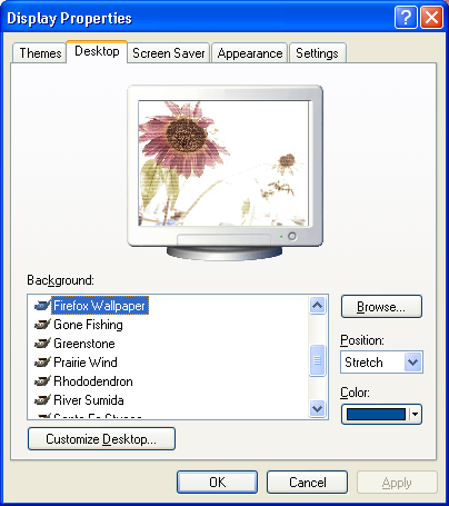 Display Properties Context Menu