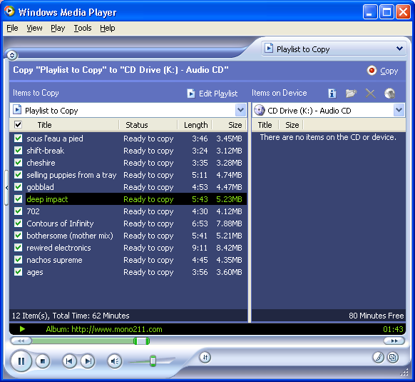 Copy to CD Menu
